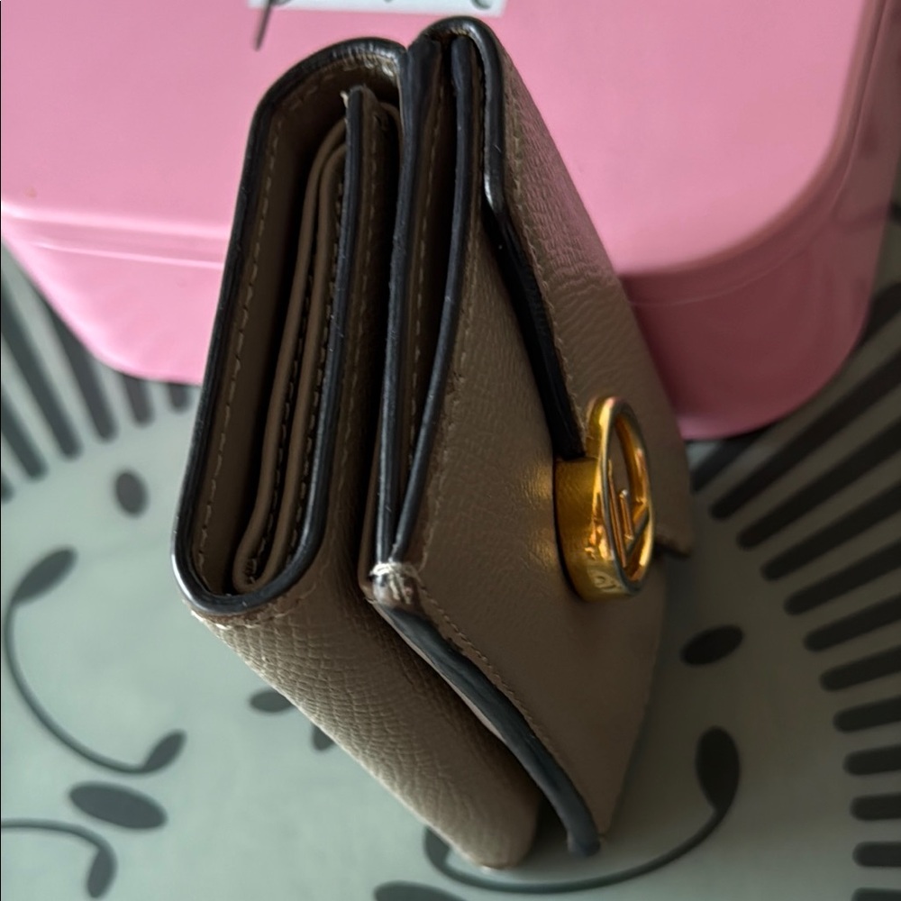 Fendi Micro Trifold Taupe Color Wallet with Gold Fendi “F” Logo Accent - Picture 12 of 12